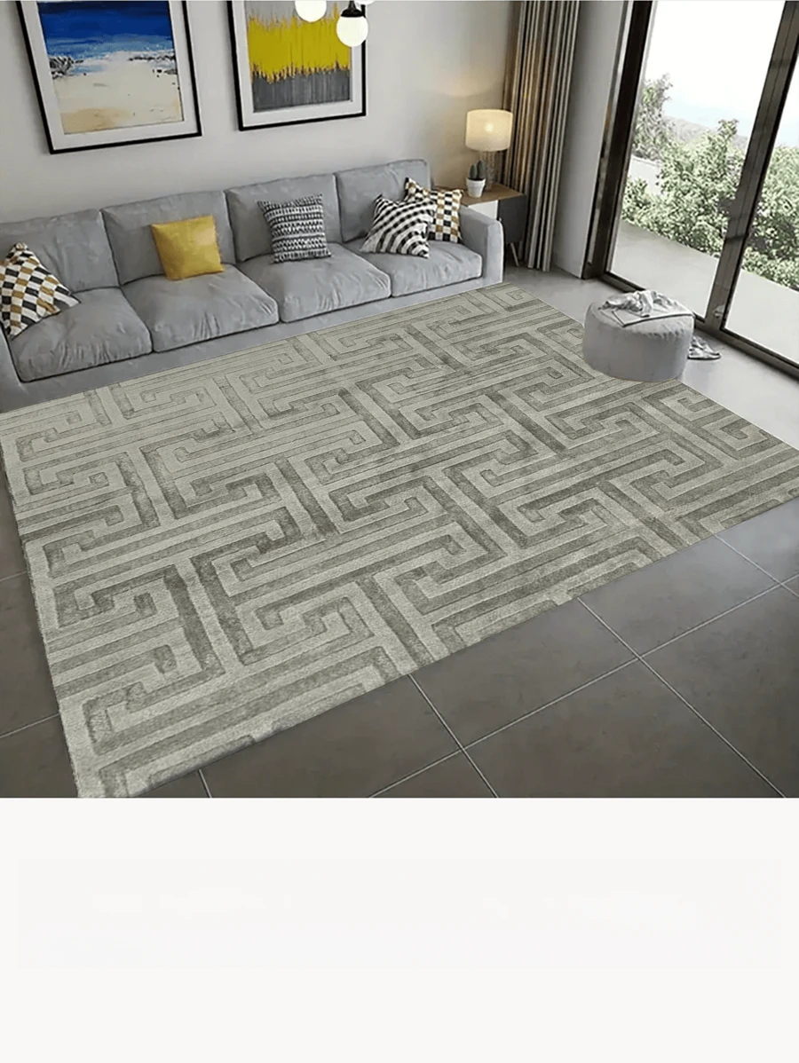 1 件矩形水晶天鹅绒地毯，迷宫复古图案大地毯，客厅沙发茶几地毯，卧室墙到墙豪华家用地垫 - 彩色 - 查看 1