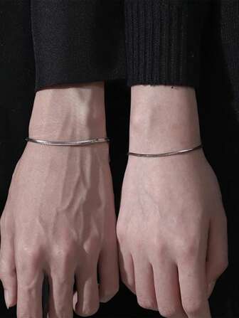 Set de 2 pulseras de cadena de acero inoxidable minimalistas y elegantes con diseño de serpiente, adecuadas para parejas, regalo para uso diario