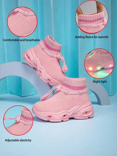 New Children LED Lights Simple Design Soft Comfortable Breathable Lace-Up Non-Slip Lightweight Low-Top Outdoor Casual Sports Shoes, Suitable For All Seasons