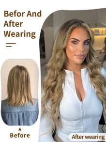 22 Inch Brown With Golden Highlights Clip-In Hair Extensions, 16 Clips, 7 Piece Full Head Synthetic Hair Extensions For Women - Blonde Ombre - View 6
