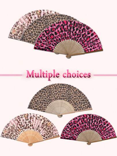 1 Piece Folding Bamboo Hand-Held Fan Fabric Fan Leopard Print For Parties, Weddings, Wall Decorations, Gifts