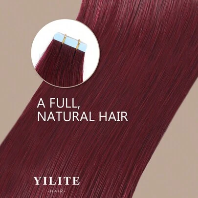 Yilite 20 lọn/gói, tóc nối kẹp liền mạch màu đen, dài 12-24 inch, 50g, màu 99J, băng dính hai mặt dùng để gắn tóc giả/tóc nối, tóc thật.