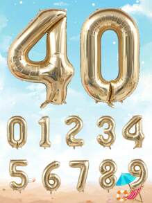 Mtrong Te 40英寸0-9香槟金色数字铝箔气球生日周年情人节派对装饰氦气气球 - 香檳色 - 查看 5