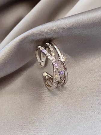 1pc Luxury Minimalist Cross Design Zirconia Inlaid Ring, Versatile & Fashionable