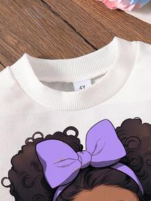 幼儿卡通印花圆领运动衫和运动裤套装 - 紫色 - 查看 3