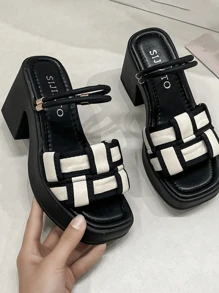 2025 New Square Toe Thick High Heel Sandals For Women, Versatile For Dresses, Beach, Fashion, Summer - Beige - View 5