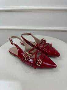 Slingback Comfortable Casual Everyday Pointed Toe Modern Soft Flats - 紅色清漆 - 查看 4