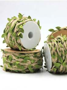 1 卷，1000 厘米/32.8 英尺粗麻布叶丝带，绿色藤蔓绳，适用于丛林探险生日派对、鲜花礼品包装、家居装饰、编织装饰藤蔓与人造绿叶、派对生日婚礼花园家居装饰