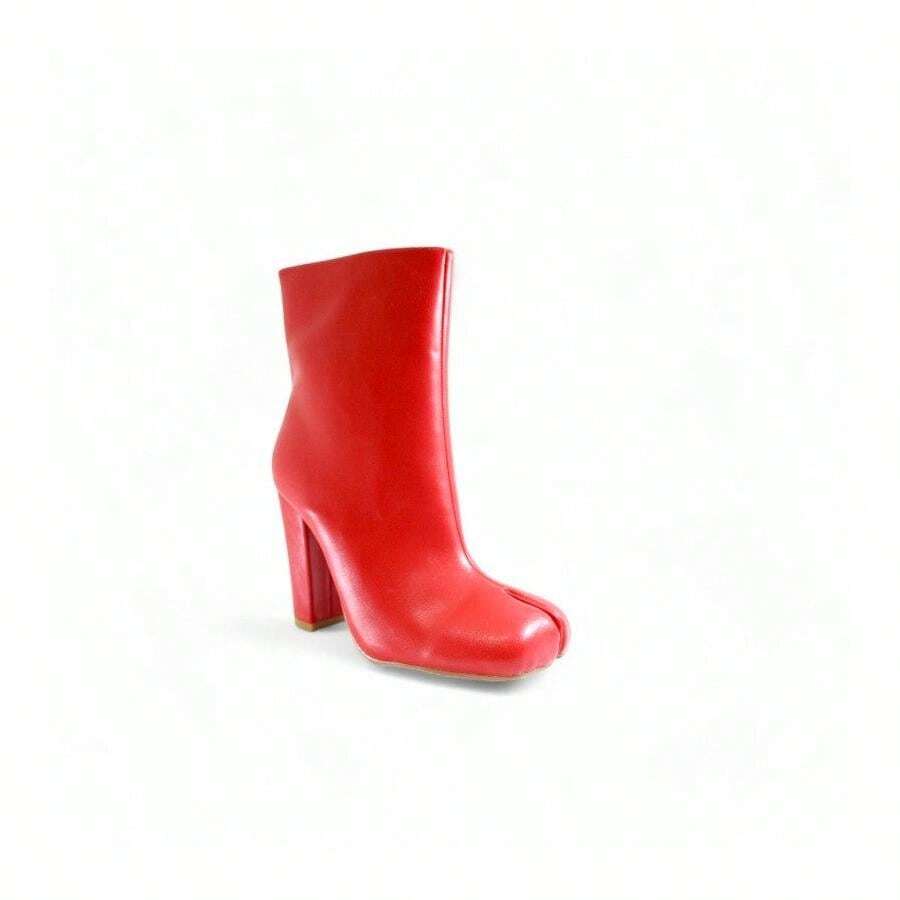 Womens Block Heel Ankle Bootie - Red - View 1