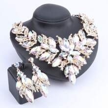 女士婚礼新娘伴娘水晶项链耳环派对舞会服装首饰套装