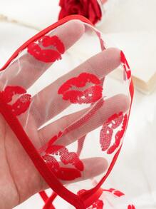 Women's Sexy Lips Mesh Lingerie Set For Going Out - Red - View 8