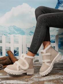 Botas de neve femininas com, espessadas, quentes, confortáveis, versáteis, casuais, esportivas, de natal, com cadarço, botas de tornozelo
