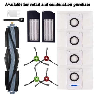 适用于 Ecovacs Deebot X1 Plus、X1 Turbo、X1 Omni、T10 Plus、T10 Omni 的配件套件、适用于 Ecovacs 吸尘器的替换零件、配件可拆卸刷子过滤器集尘袋和侧刷。