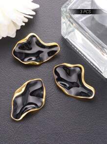 3 Peças/Pacote Botões de Metal Esmaltados Assimétricos, Adequados para Vestidos, Cardigãs, Jaquetas, Suéteres, Ternos - Botões de Costura Personalizados Únicos, Adequados para Decoração de Moda - Preto e Dourado