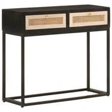 Wood And Iron Black Console Table 90x76 Cm Stylish Modern Design - Black - View 1