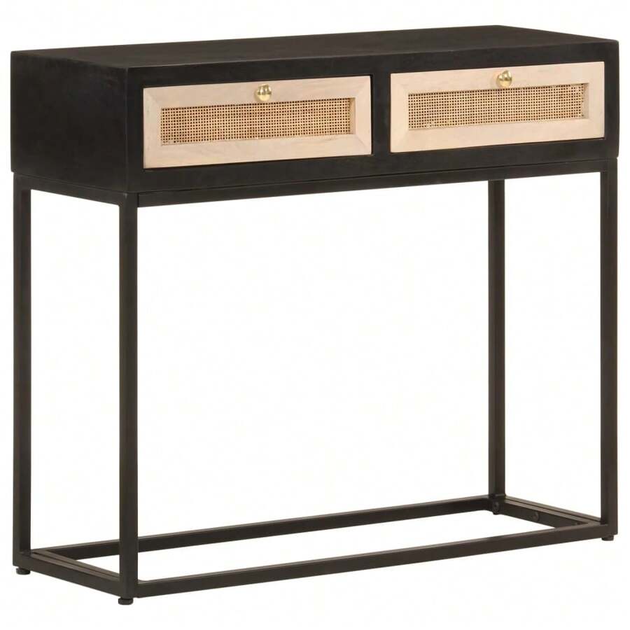 Wood And Iron Black Console Table 90x76 Cm Stylish Modern Design - Black - View 1