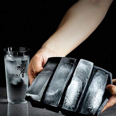 四格硅胶冰格带盖，大号长方形冰棒模具，适用于瓶子，可堆叠冷冻托盘，创意家居用途，适合特殊场合（毕业典礼和爱国节日）