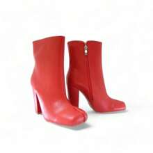 Womens Block Heel Ankle Bootie - Red - View 5