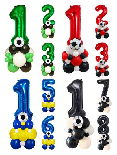 20 pièces/23 pièces Ballons décoratifs thème football - Vert/Rouge/Noir/Bleu Chiffres 0-9 Décorations de fête d'anniversaire, Ballons en feuille métallique en forme de football de 10 pouces, Convient pour la décoration de fête de football