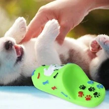 吱吱叫狗狗玩具，塑料材质，带吱吱声的咀嚼玩具，可爱拖鞋造型印花，耐咬，适合小型犬和猫咪 - 彩色 - 查看 3