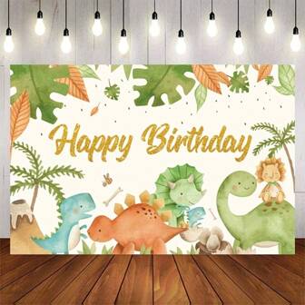 1 Pc Dinosaur Birthday Party Polyester Backdrop Banner, Dinosaur Photo Booth Background, Green Forest 1st Birthday Wall Backdrop Party Decor