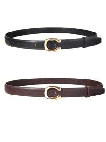 字母印花 PU 腰带，带 C 形扣，百搭腰带，适合夏季、秋季、万圣节 - 彩色 - 查看 6