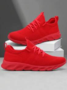 Men's Non Slip Flat Sneakers Mesh Lightweight And Breathable Casual Sports Shoes Outdoor Fashion Running Shoes Comfortable Walking Shoes Red - Red - View 3
