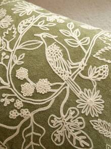 1 Vỏ gối nhung thêu hoa và chim, thích hợp trang trí trong nhà, 4 mùa, không bao gồm ruột gối - màu xanh lá - Xem 3