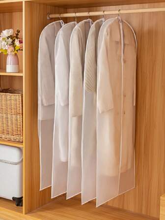 5 pièces/set Grands sacs de rangement pour vêtements de voyage à la maison 60*140cm, 5 pièces Housses anti-poussière extra longues pour manteaux/costumes pliables semi-transparentes, convient pour la garde-robe d'automne/hiver