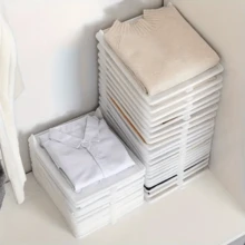 5pcs Foldable Plastic Clothing Storage Racks, Rectangular Wardrobe Organizer Shelves, Waterproof Shirt & T-Shirt File Folders, Multi-Purpose Home Closet Organizer, Space-Saving, Suitable For Household Organization - Multicolor - View 3