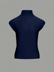 EAVA 女士优雅高领针织背心，复古宽松休闲百搭无袖针织背心，适合情人节穿着 - 藍色 - 查看 2