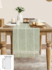 1 pezzo Tovaglia intrecciata in stile bohémien retrò, con nappe fatte a mano e frange annodate, disegno a righe avorio/verde/blu grigio/crema, adatta come copritavolo per caffè o pranzo o come copriletto, adatta per decorare tavoli da banco, matrimoni e festività di campagna,ageli per docciasposa.