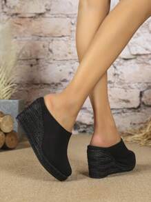 DLF SEASON Chic Espadrille Wedge Sandals For Women - Comfortable Closed Toe Design, Easy Slip-On Access, Ideal For Casual Summer Wear & Stylish Outfits - toàn màu đen - Xem 4