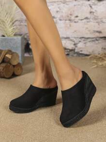 DLF SEASON Chic Espadrille Wedge Sandals For Women - Comfortable Closed Toe Design, Easy Slip-On Access, Ideal For Casual Summer Wear & Stylish Outfits - toàn màu đen - Xem 2