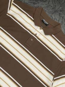 Old School Striped Pique Polo Shirt - Brown - View 3