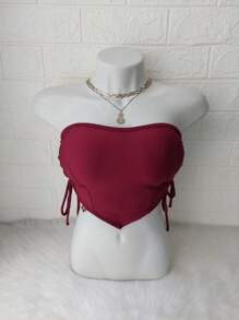 Women's Cropped Top With Band And Tie With Suplex Cup Strapless Blogueirinha One Size - Fits Sizes 36 To 42 - 紫紅色 - 查看 3