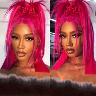 Pink Colored 13x4 Transparent Lace Front Wig Straight Bob Lace Front Human Hair Wig
