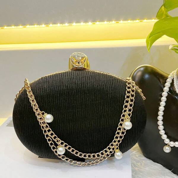 Sac pochette ovale, convient pour le dîner de gala, le banquet, assortir avec une robe de soirée, le cheongsam