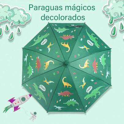 [Paraguas nuevo que cambia de color al contacto con agua con diseños de dibujos animados]Disponible en colores rosa, azul claro, verde y azul. Diseños divertidos de sirenas, dinosaurios, cohetes y ranas. Un paraguas ligero y encantador para todo el día, con mango recto o curvo, borde seguro, apropiado tanto para días soleados como para días de lluvia. Duradero, protector contra rayos ultravioletas, mango largo, creativo y divertido, resistente al viento, y cuenta con un marco de metal reforzado. Un regalo creativo perfecto para Navidad y Acción de Gracias