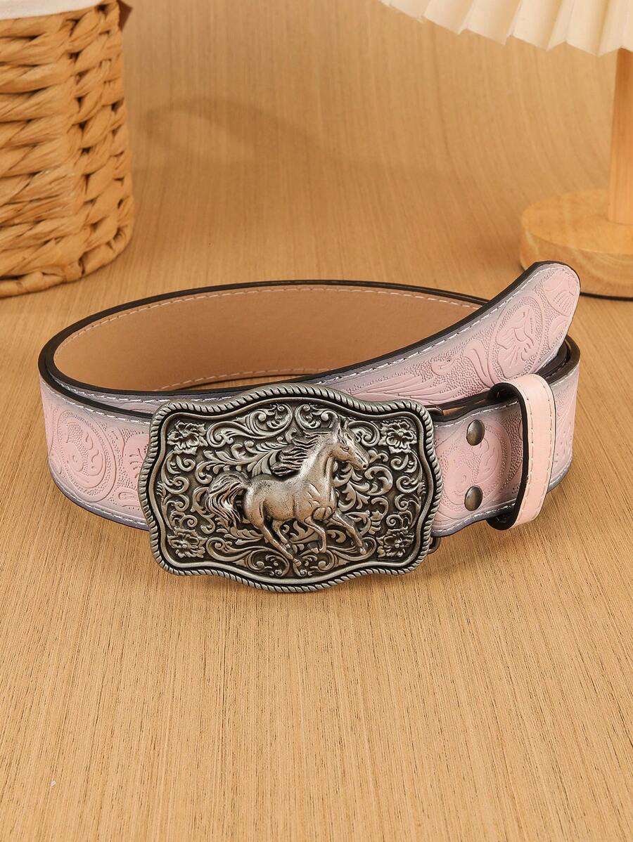 Retro Western Style Floral Print Fashion Belt Summer, School Fall, Autumn, Halloween - Pink - View 1