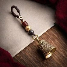 1件复古黄铜手工檀香六字真言铃铛钥匙扣吊坠，创意包包挂饰风铃 - 彩色 - 查看 13