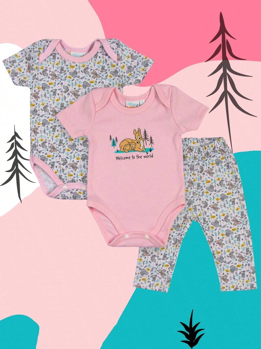 Conjunto Bebé Niña 2 Pañaleros y Pantalón - Dulzura y Comodidad - Rosa - Ver 1