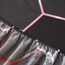 3 件套 100% 涤纶花卉和几何印花床上用品套装（1 件床笠 + 2 件枕套），无枕芯，适用于卧室、酒店、家居 - 素元 - 查看 7