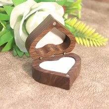 1 pieza Caja de almacenamiento de anillos con forma de corazón, tallado en madera genuina, suave y exquisito de alta gama, adecuado para almacenamiento y exhibición de anillos, regalo para bodas, ceremonias, aniversarios de compromiso