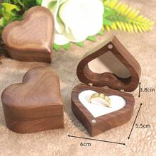 1 pieza Caja de almacenamiento de anillos con forma de corazón, tallado en madera genuina, suave y exquisito de alta gama, adecuado para almacenamiento y exhibición de anillos, regalo para bodas, ceremonias, aniversarios de compromiso