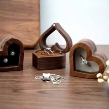 1 pieza Caja de almacenamiento de anillos con forma de corazón, tallado en madera genuina, suave y exquisito de alta gama, adecuado para almacenamiento y exhibición de anillos, regalo para bodas, ceremonias, aniversarios de compromiso