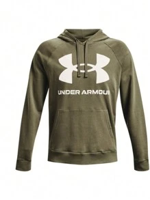 Under Armour Big Logo Rival Hoodie - Olive Green - View 1