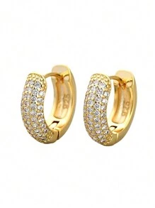 1 对 12 毫米-16 毫米水钻环状耳环 S925 或 925 纯银简约休闲女士耳环高品质珠宝礼物节日礼物生日礼物适合女性日常佩戴 - 半圈滿鑽圓形耳扣 - 查看 7