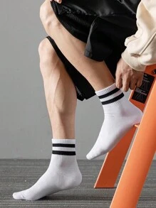 1 par/2 pares/3 pares/4 pares/5 pares/6 pares/10 pares Calcetines tobilleros para hombre, con rayas negras y blancas a la moda, calcetines deportivos de baloncesto, calcetines de tripulación delgados y transpirables para uso casual, primavera/otoño - Multicolor - Ver 3