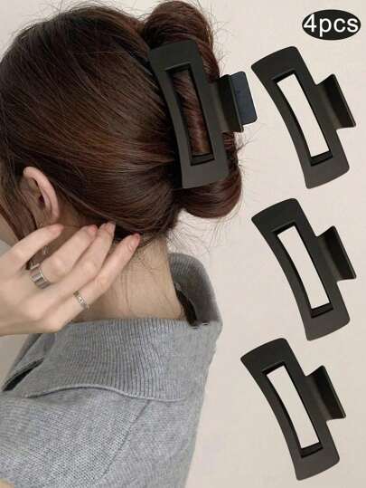 4/3/2pcs Rectangle Fashionable Hair Claw, Hair Clips For Women, Solid Color Non-Slip Strong Hold Jaw Hair Claw Clips, Hair Accessories For Women, Fashionable And Versatile With Simple Style, Black Hair Accessories Fall Winter For Vacation Outfits Woman